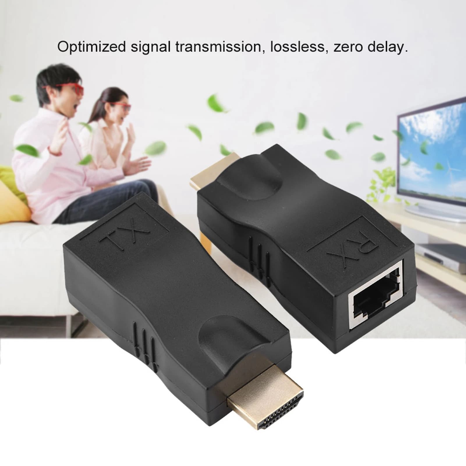 2x Ripetitore convertitore extender cavo di rete HDMI da 30 m a RJ45 su CAT‐5e CAT6 Estensore da HDMI a RJ45 Estensore cavo singolo