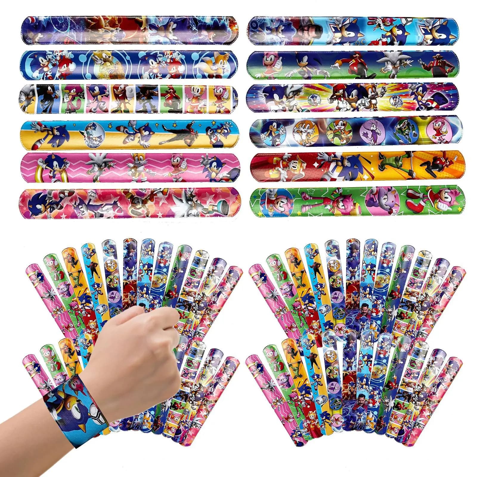 12PCS Fun Shadow Cartoon Sonic Action Figures Anime Sonic Pop Ring Wristband Toys Hedgehog Toy Wristbands Children's Gifts