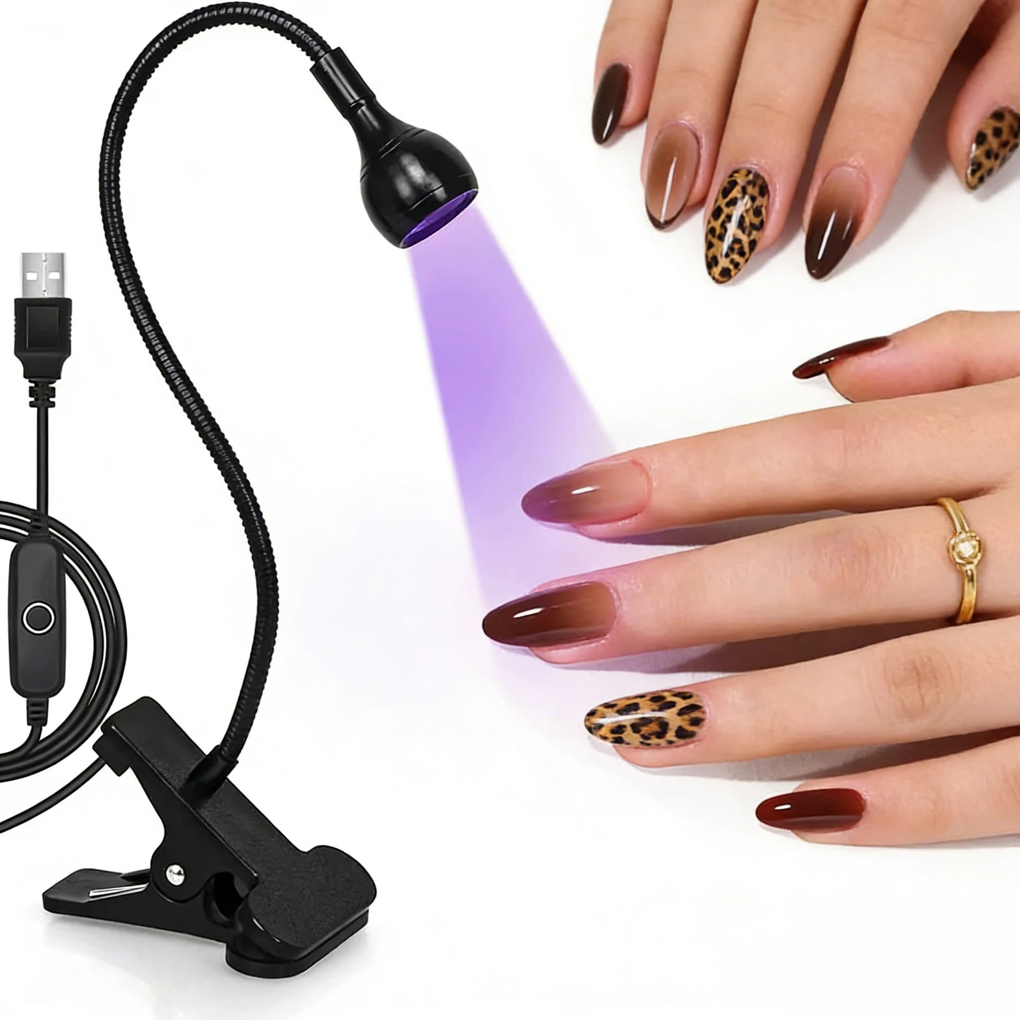Lampada UV LED 395nm per Unghie, Luce Ultravioletta USB con Clip, Asciugatore per Manicure, Luce UV per Polimerizzazione Resina e Nail Art