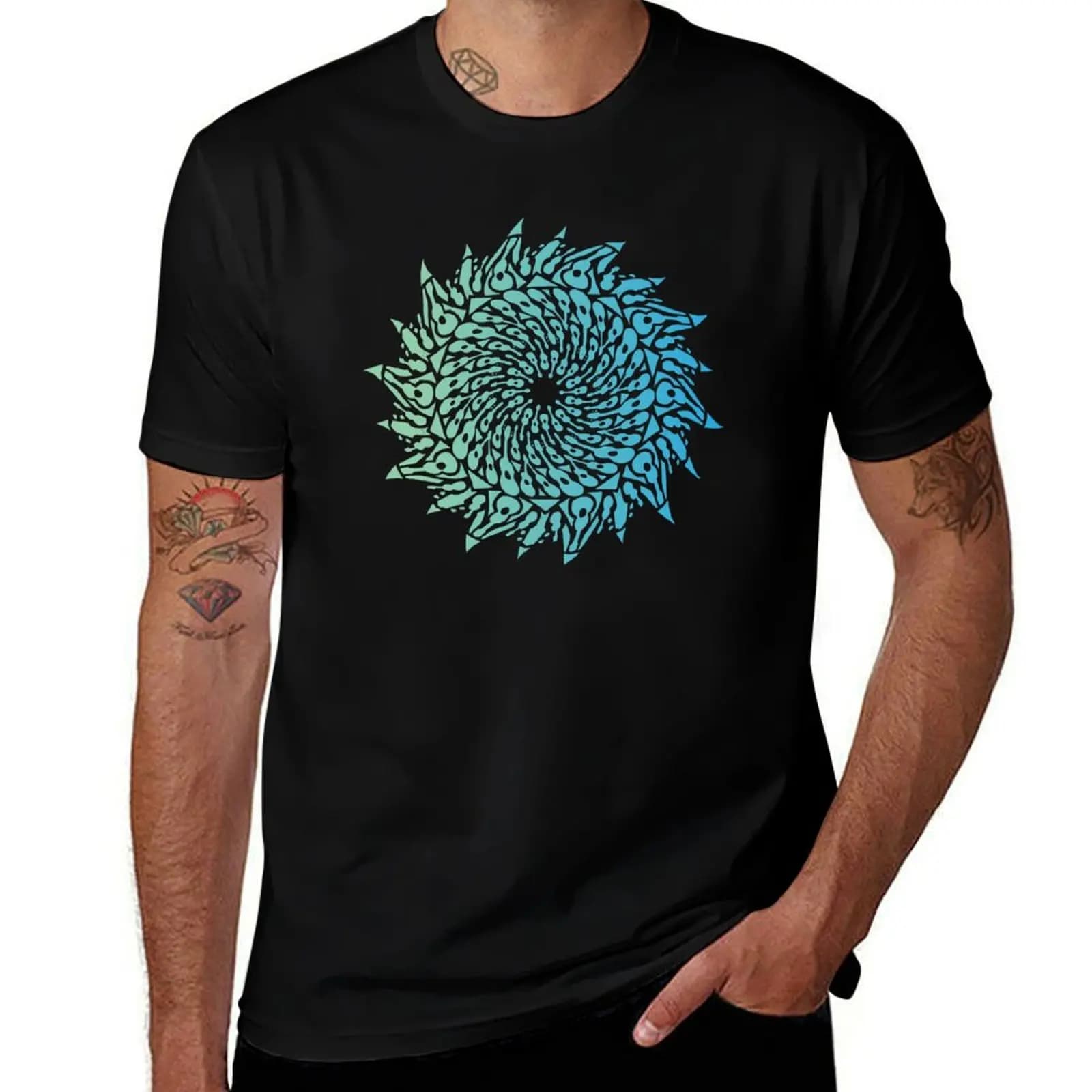 NO TEXT 2022 Mandala 2: Light Gradient - 100 Days of Ukulele T-Shirt Relaxed Casual Short Sleeve Tee