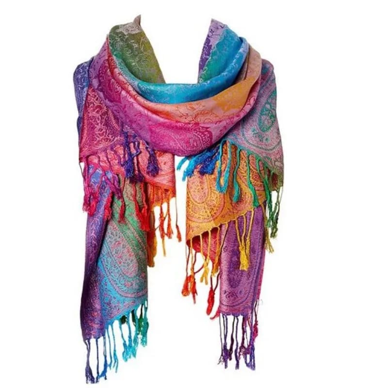 Trendy scarf in Jacquard Rainbow with Cashew Pattern, Rayon Scarf, Unisex Copricapo, Gift