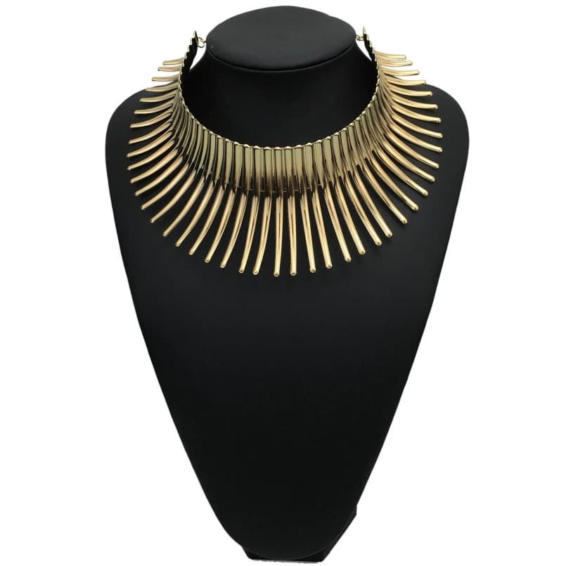 ABQR Large African Women's Necklace in Indian Style Folding Alloy With Big Spinneck Declaration Collar Gold