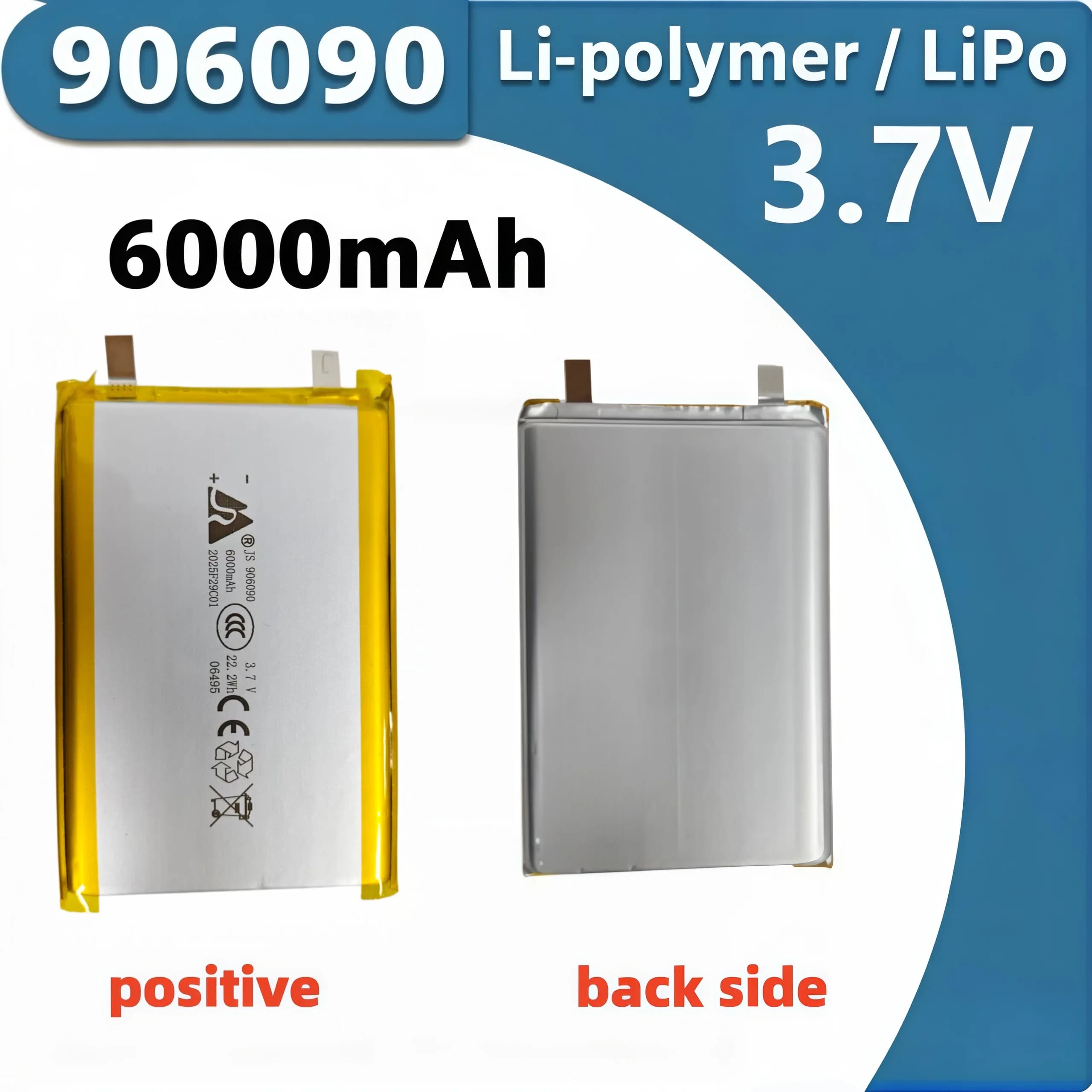 Batteria ai polimeri di litio 6000mAh 3.7V 906090, fonte di alimentazione ideale per case intelligenti e altoparlanti MP3, stabile e resistente.