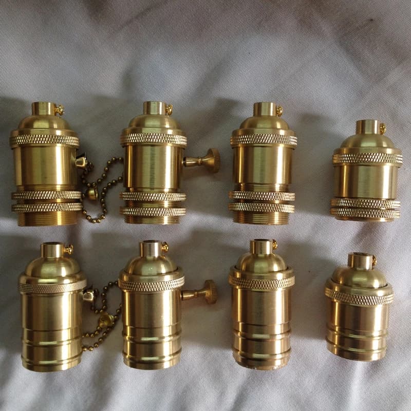 Portalampada in ottone 100% rame Portalampada elettrico con manopola o interruttore a catena e anello con paralume a vite filettata Base di illuminazione fai-da-te