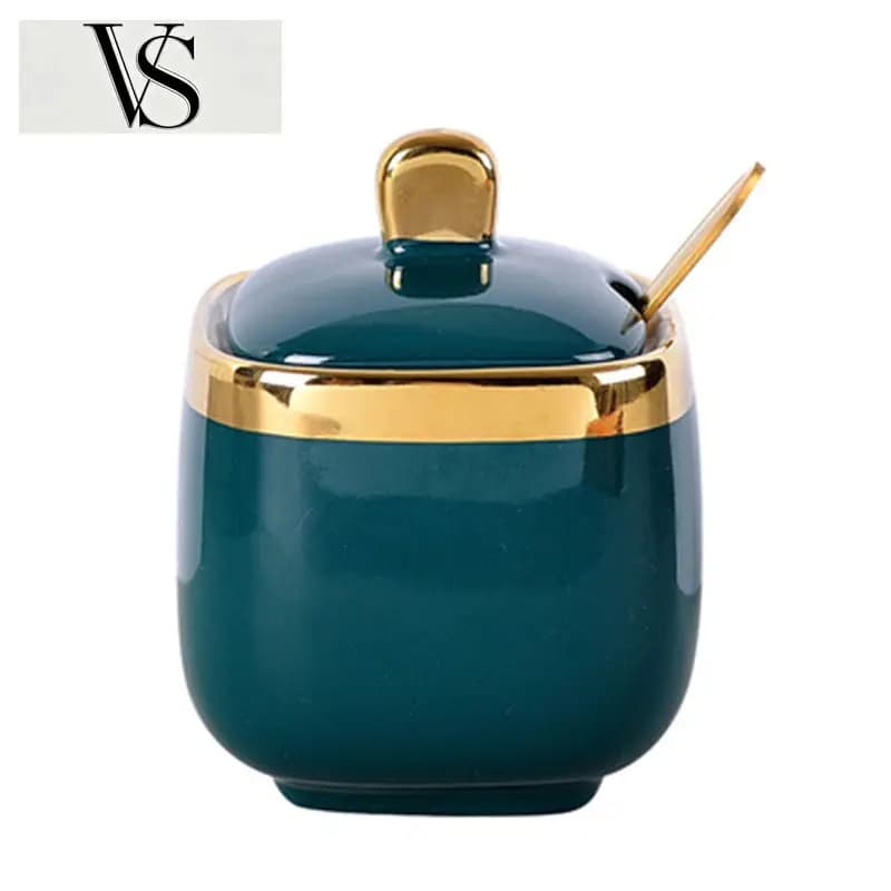 Spice Chili Box Pepper Tank Oil Pot Storage Food Container Sugar Jar New Creative Gold-Plated Seasoning Ceramic Jar Set with Lid