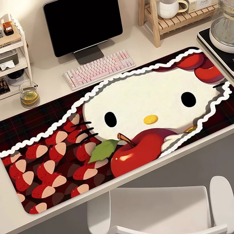 Tappetino per mouse da ufficio Hello Kitty Anime Gaming Accessories Edge White Mousepad Gamer PC Completo Tappetino per tastiera Varmilo Table Pad