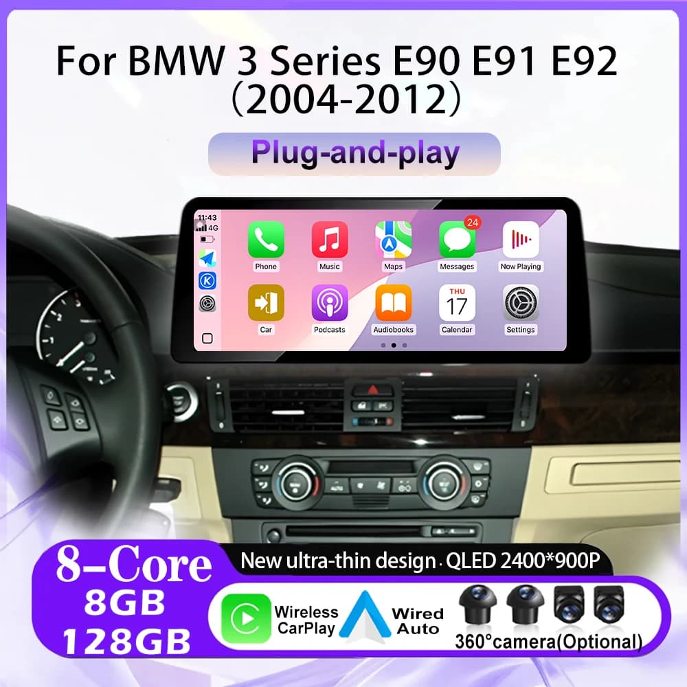 Wireless Carplay DSP For BMW Series 3 E90 E91 E92 2004-2008 2009-2012 CCC CIC Android System 15 Carplay Bluetooth Intelligent System