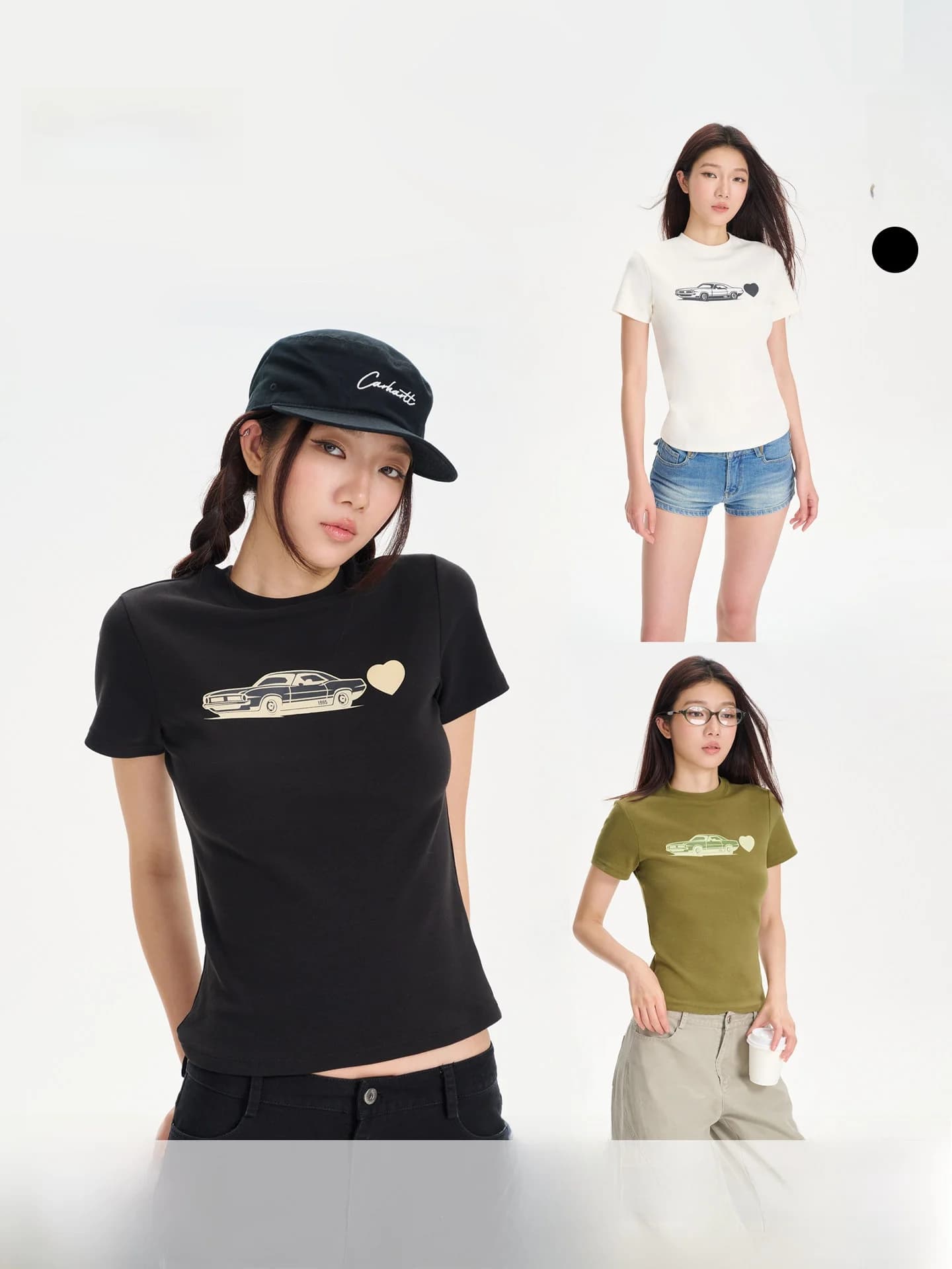Retro American Car Print Slim Fit round Neck Short Sleeve Knitted T-Shirt Yuuue2026 Spring Summer Versatile Ladies Top