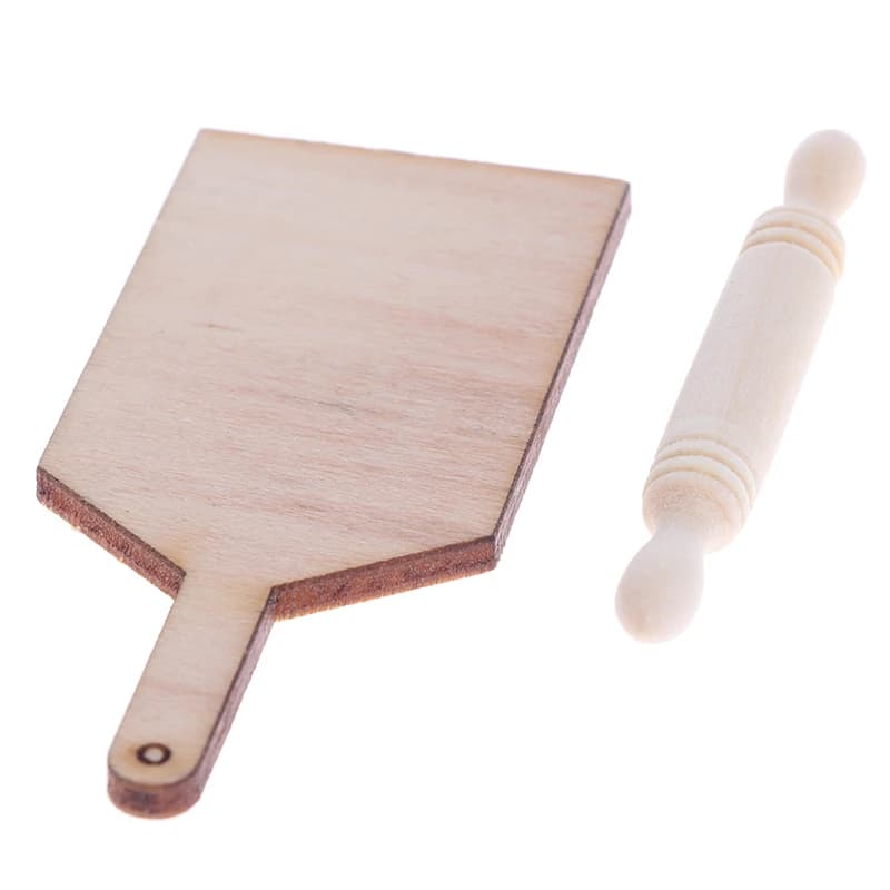 Set 1:12 per Casa delle Bambole: Tagliere in Legno e Mattarello, Accessori in Miniatura per Cucina