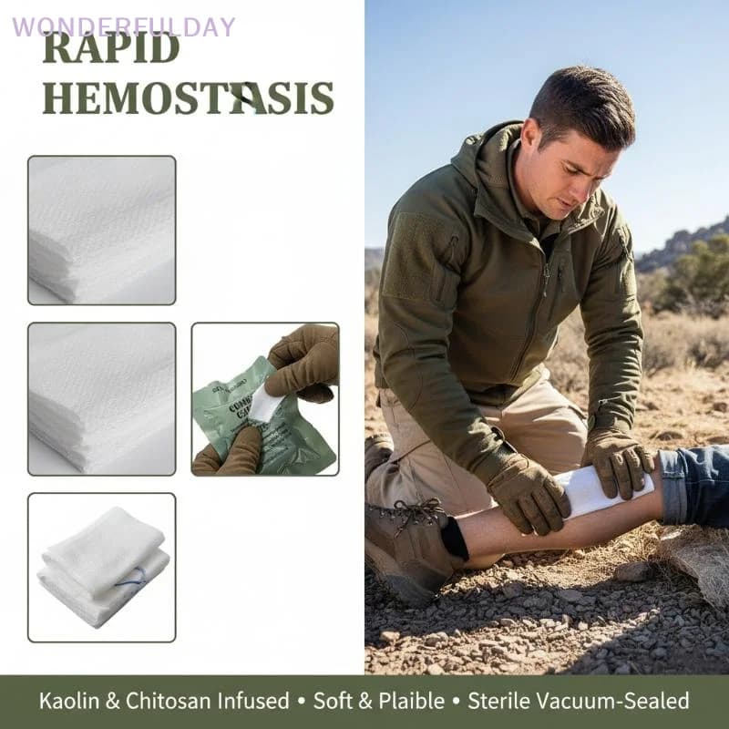 New Kaolin Gauze Hemostatic Emergency Trauma Z-Fold Soluble For Ifak Tactical Military First Aid Kit Wound Dressing