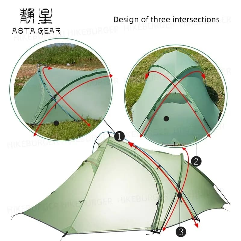 Tenda Ultraleggera per 2 Persone, 1,69 kg, Impermeabile 5000mm, Nylon 10D, Tenda a Tre Pali Incrociati per Campeggio, Escursionismo e Trekking