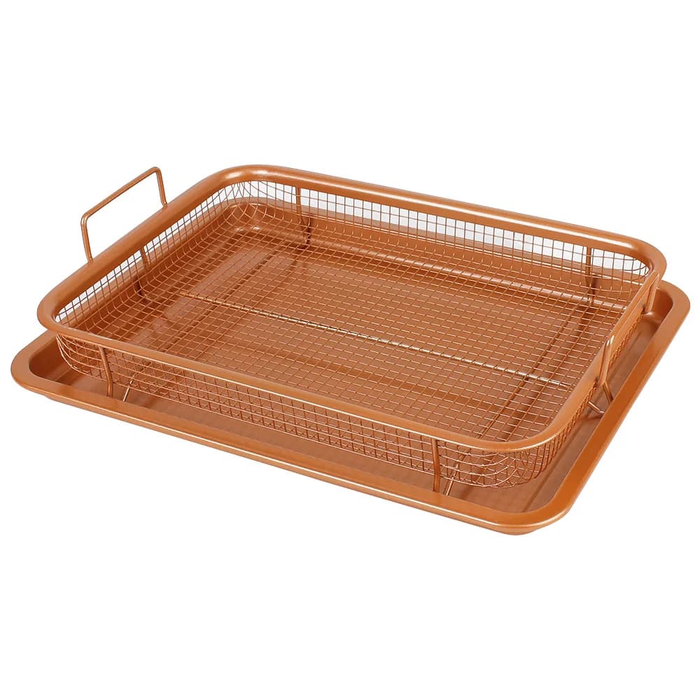 Stainless steel oven fryer air BBQ grill baking tray grill crispy oil pan non-stick frying pans copper basket