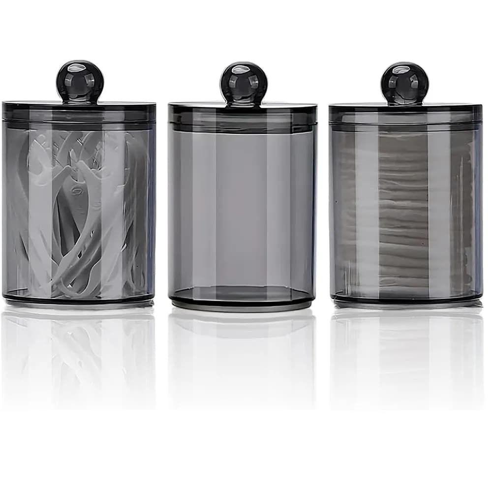 1/2/3/4/6 Pack Dispenser Apothecary Jars Bathroom Jar 10 oz Black Plastic Holder Storage Box for Cotton Ball
