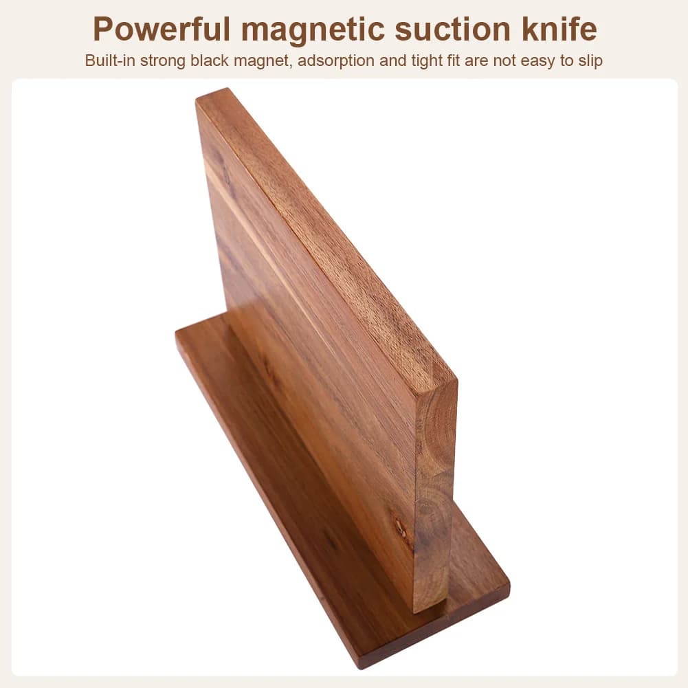 Magnetic Knife Block Double-Sided Wooden Knife Holder Knife Display Rack with Strong Enhanced Magnets for Counter Top