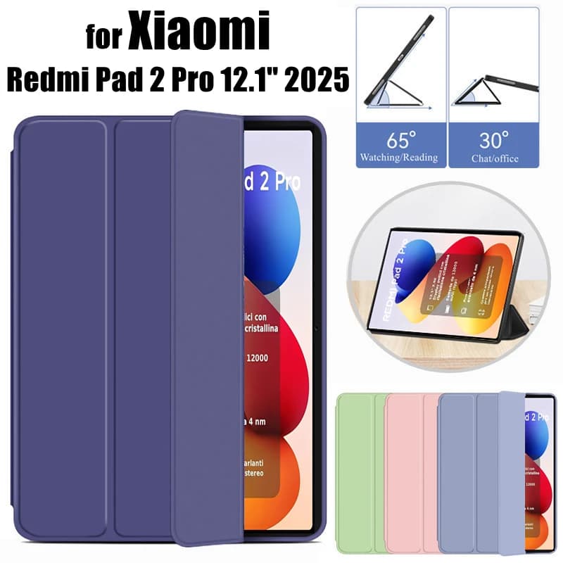 Per Xiaomi Redmi Pad 2 Pro 12.1 pollici 2025 Custodia per tablet Supporto Smart Flip in pelle Trifold Supporto posteriore morbido Tablet Cover antiurto