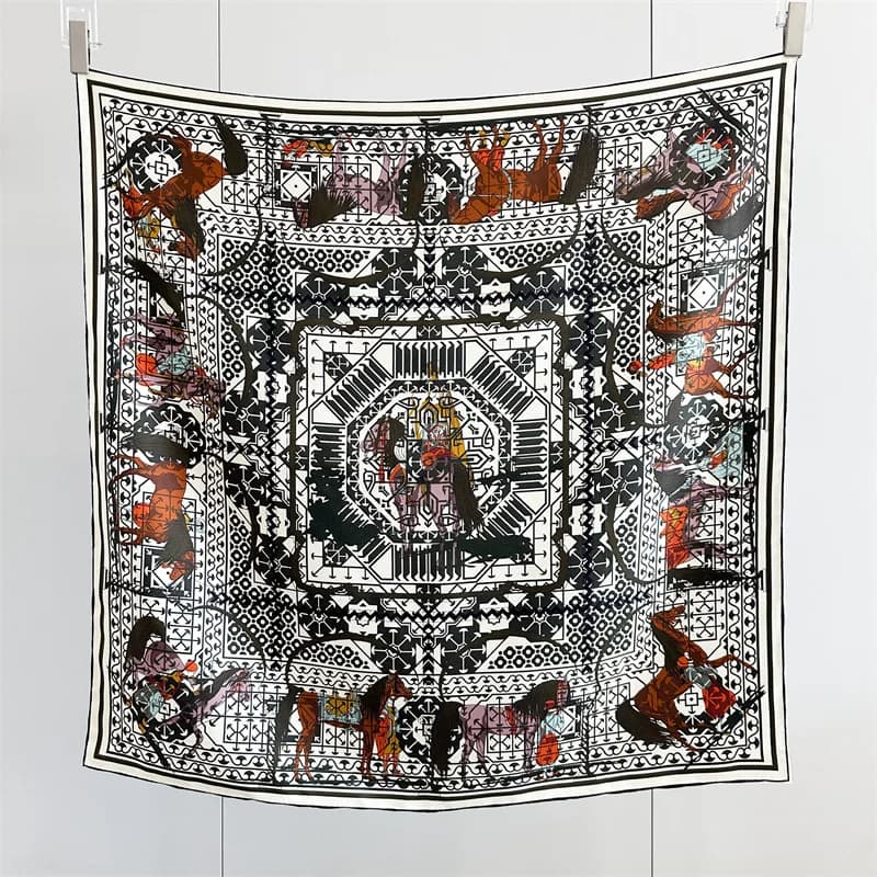 14mm Silk Scarf Luxury Square Bandanas Handmade 90cm Scarves Rolled Edges Shawls Womens Foulard Hair Bag Accessories
