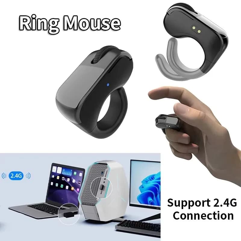 Anello Mouse Ricaricabile Mini Leggero Bluetooth 2.4g Dual-Mode Ampio Compatibile Telecomando Selfie Scan Breve Video Discorso