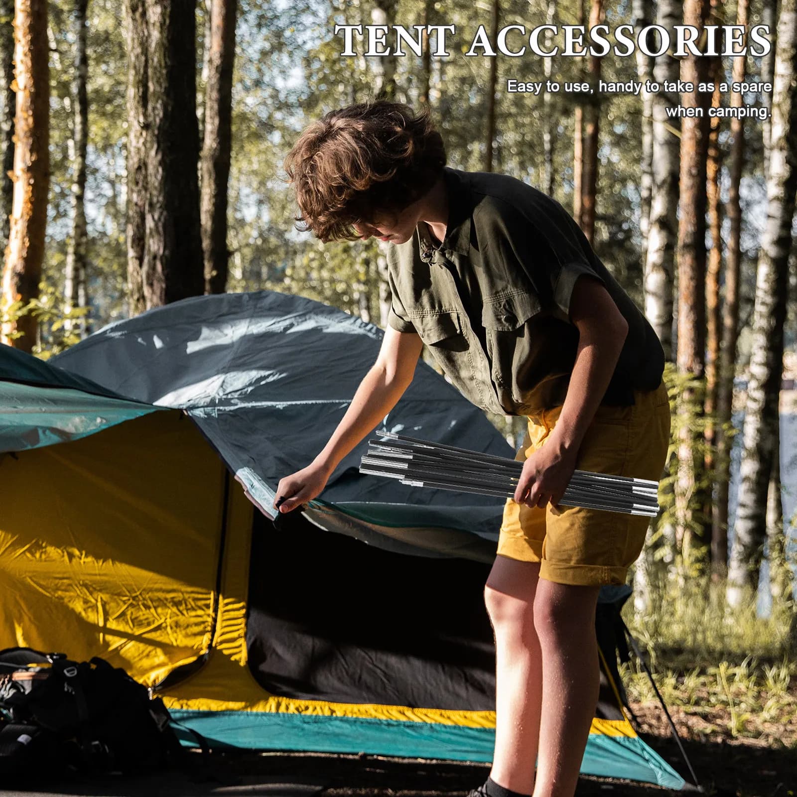 Kit di 2 Pali per Tenda in Fibra di Vetro, Ricambio Leggero e Portatile per Riparazione Tende da Campeggio, Escursionismo e Trekking