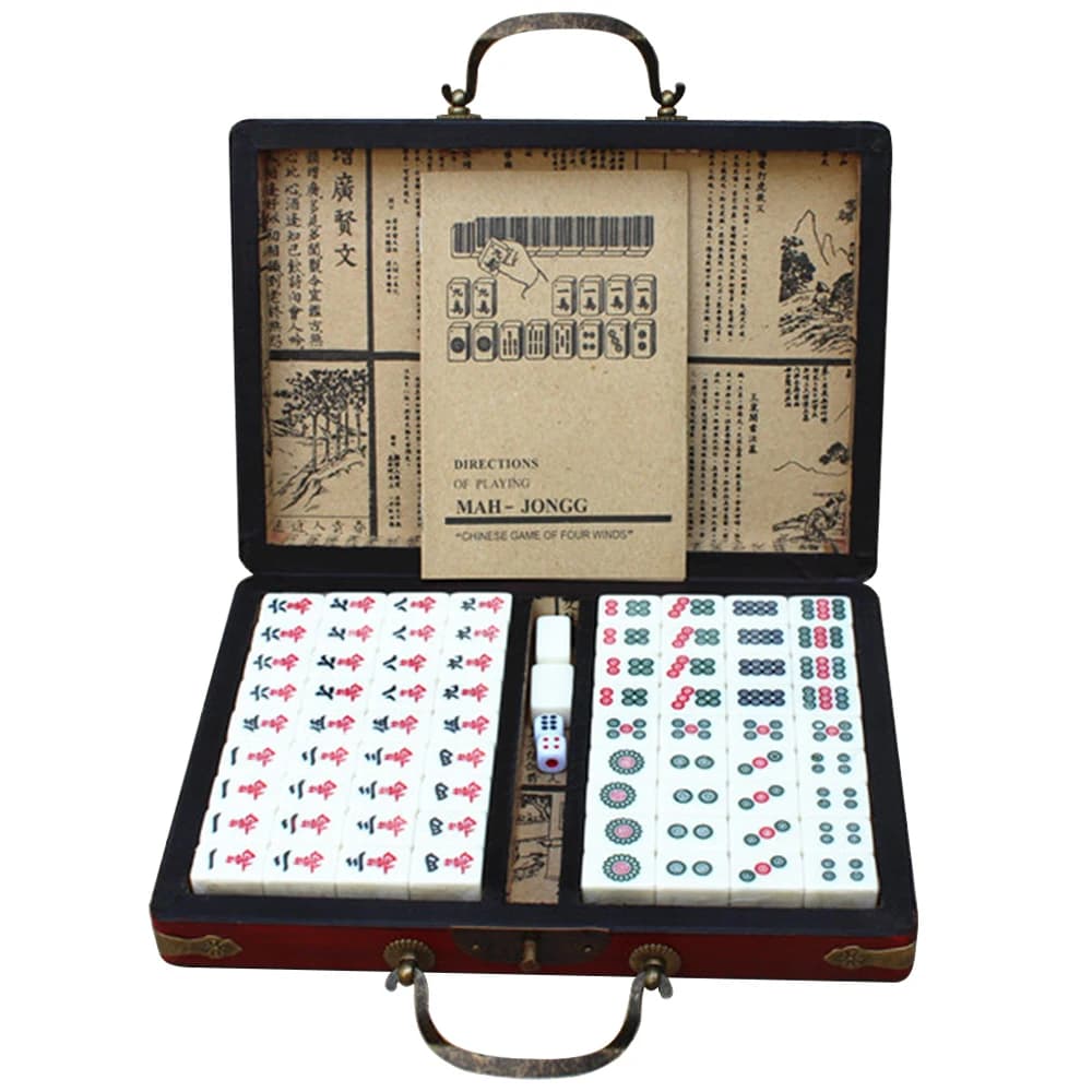 Set Mahjong numerato cinese 144 piastrelle Mini Mah-Jong Set giocattolo cinese portatile con scatola gioco versione tradizionale cinese