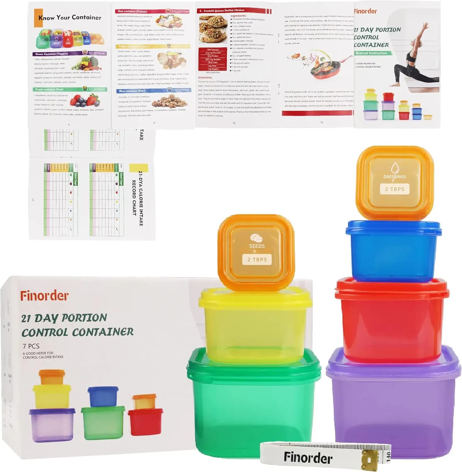Kit contenitore per il controllo delle porzioni da 7 pezzi da 21 giorni Set di contenitori per la conservazione degli alimenti per la preparazione dei pasti, sistema di perdita di peso di 21 giorni senza BPA