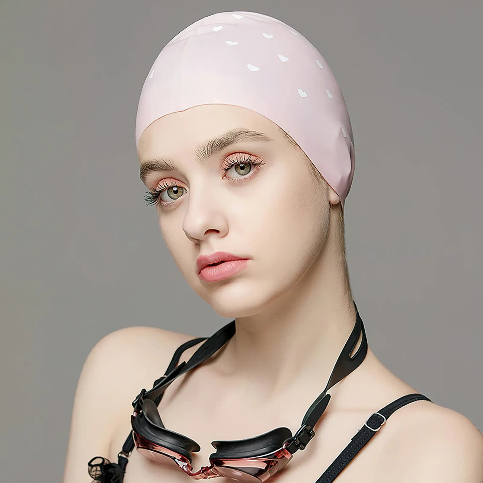 Cuffia da Nuoto in Silicone Impermeabile Elastica Flessibile Protezione Capelli Asciutti Cuffia da Nuoto per Capelli Lunghi Sicurezza Orecchie Unisex Allenamento Piscina Cuore