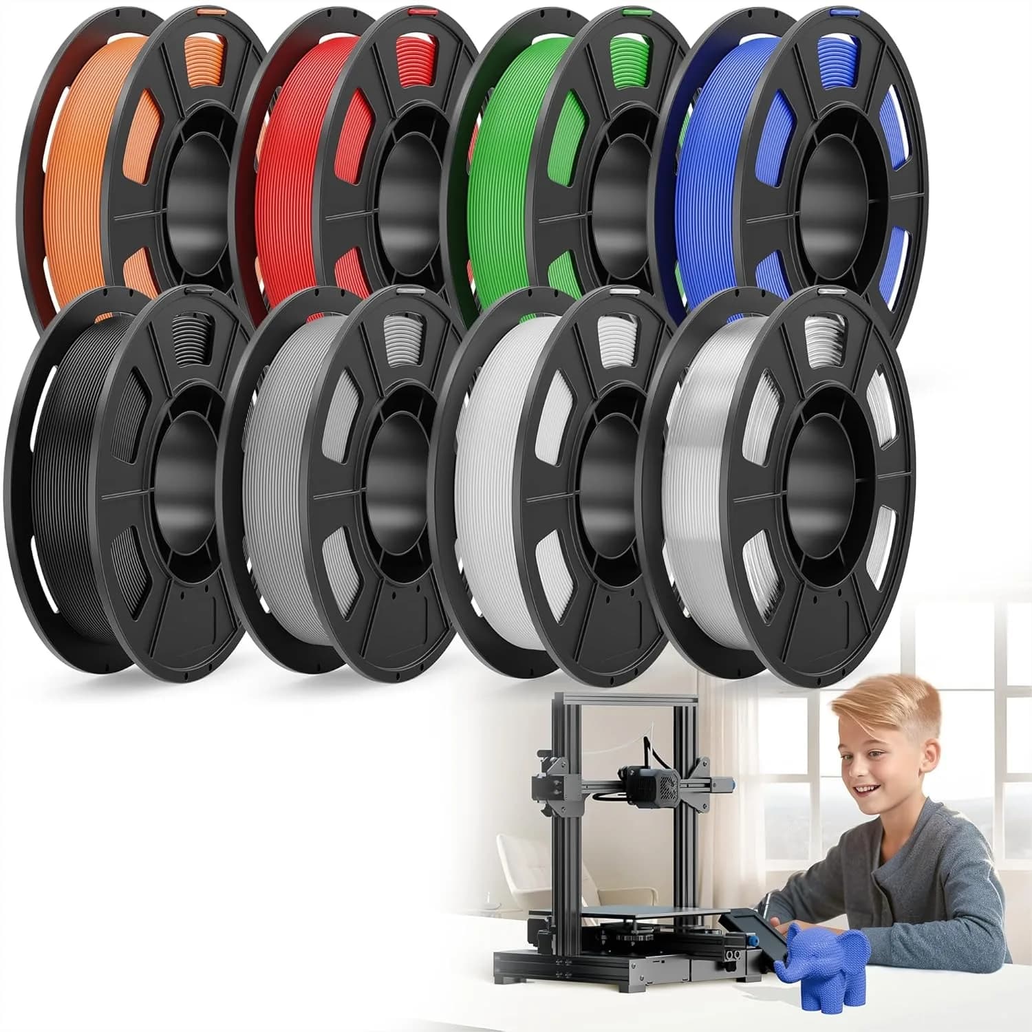 Filamento PETG, Set di 8 Colori, 2kg, 1.75mm, Filamento per Stampante 3D, Confezionato Singolarmente Sottovuoto, Senza Grovigli, per la Maggior Parte delle Stampanti FDM