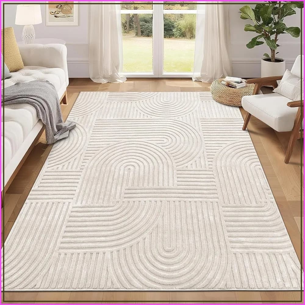 Modern 5x7 Area Rugs for Living Room, Non Slip Washable, Beige Arch Pattern, Soft Fluffy Neutral Carpet for Dining Room Entryway
