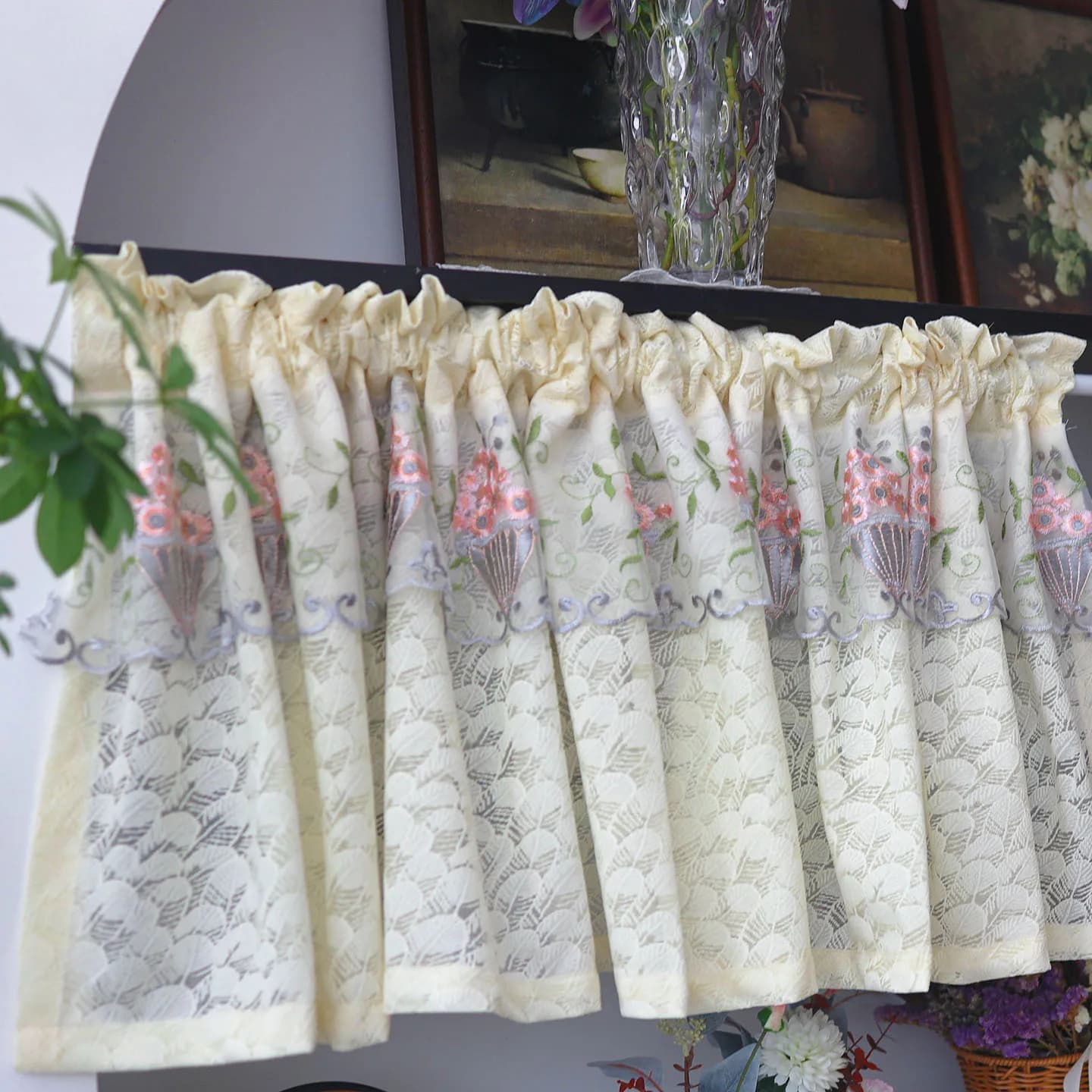 French pastoral partition curtain bay window block light warm yellow