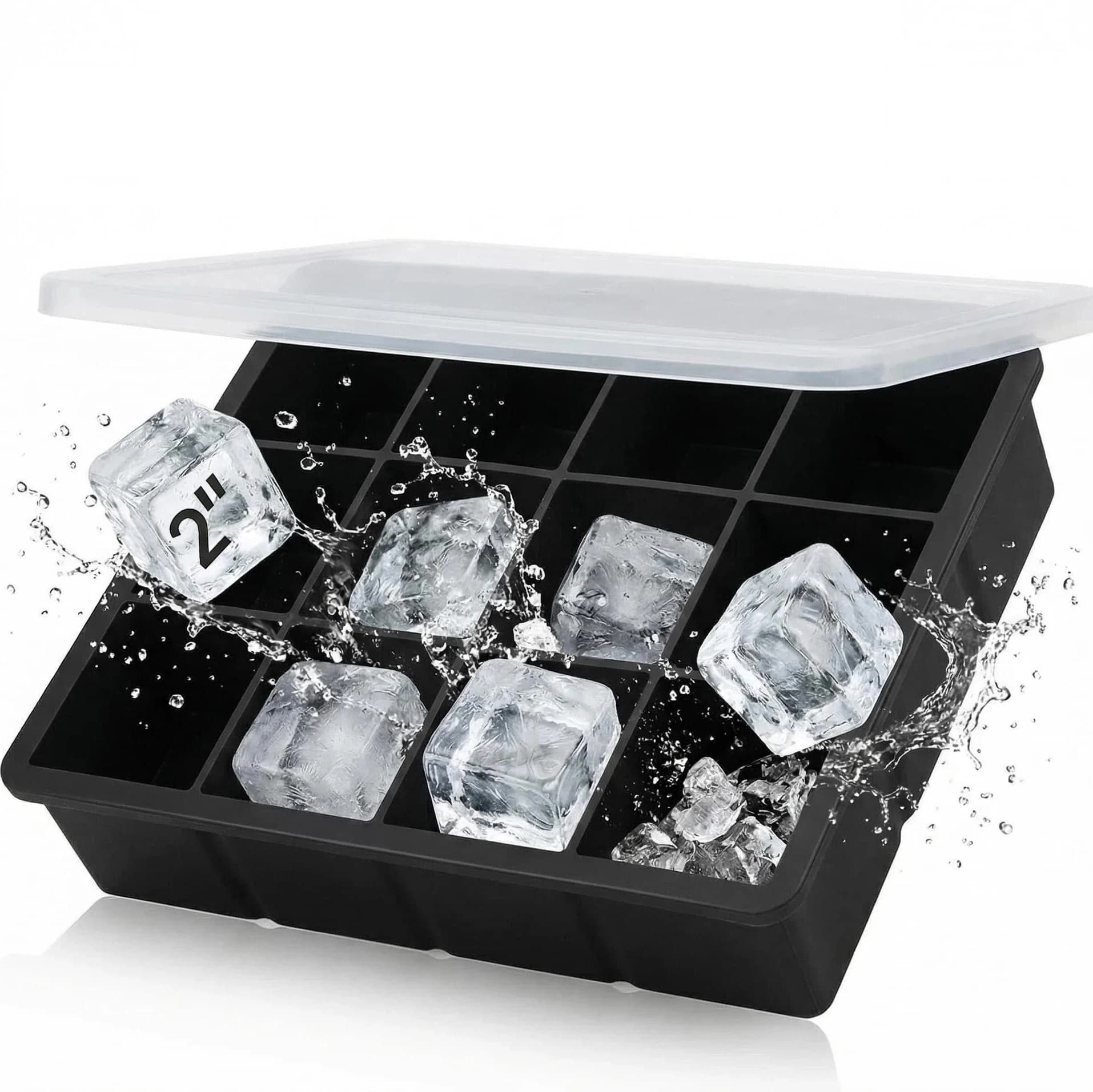 Stampo per Cubetti di Ghiaccio in Silicone a 12 Scomparti con Coperchio, Grandi Stampi da 2 Pollici per Whisky, Facile da Sformare, per Congelatore