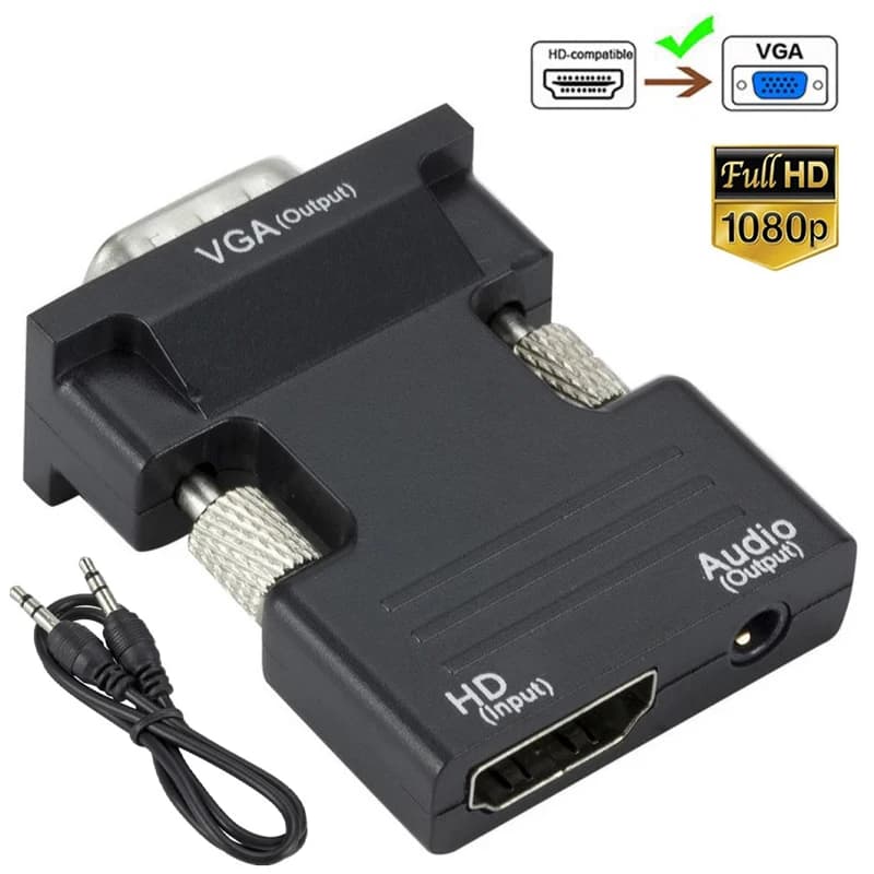 1080P HD Converter compatible with HDMI to VGA with 3.5mm Audio Adapter for Female to Male Converter for Laptop Monitor TV