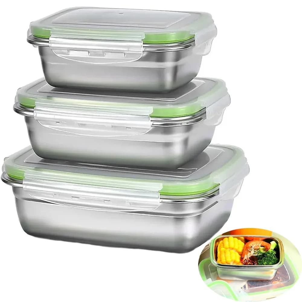 Set di scatole Bento da 1/3 pezzi Set di scatole per il pranzo in acciaio inossidabile 304 per uso alimentare Contenitore per alimenti Coperchio in silicone a prova di perdite Lavabile in lavastoviglie