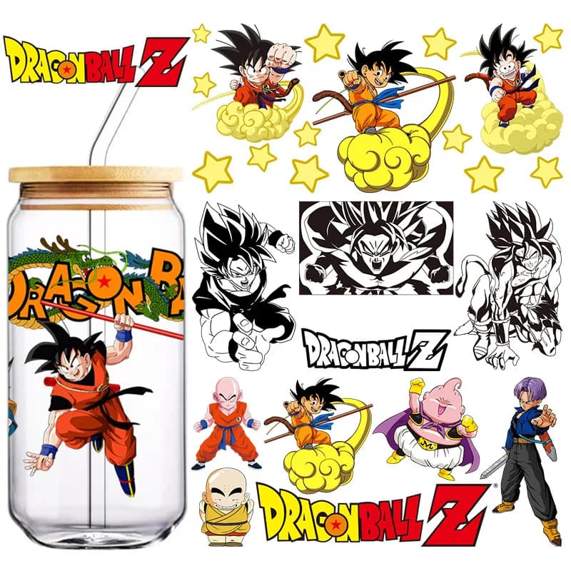 Dragon Ball 16oz UV DTF Cup Wrap Libbey Glass Birra Can Tumbler Trasferimento Anime 3D Trasferimento Adesivi Libbey Impermeabile FAI DA TE Sticke