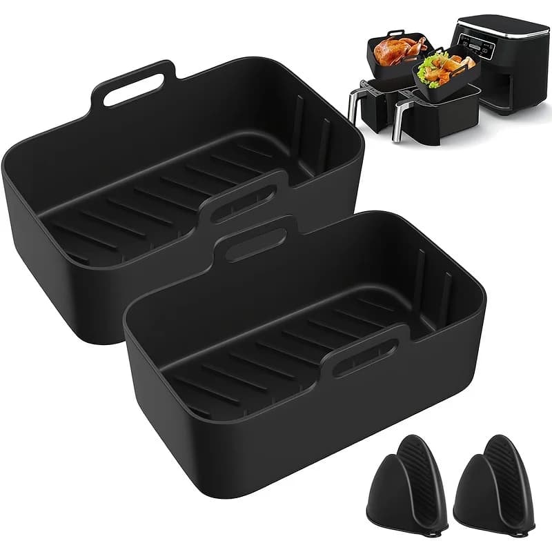 Silicone Air Fryer 2 pieces for Ninja Foodi Double DZ201, reusable liner for air fryer for accessories Ninja 8QT