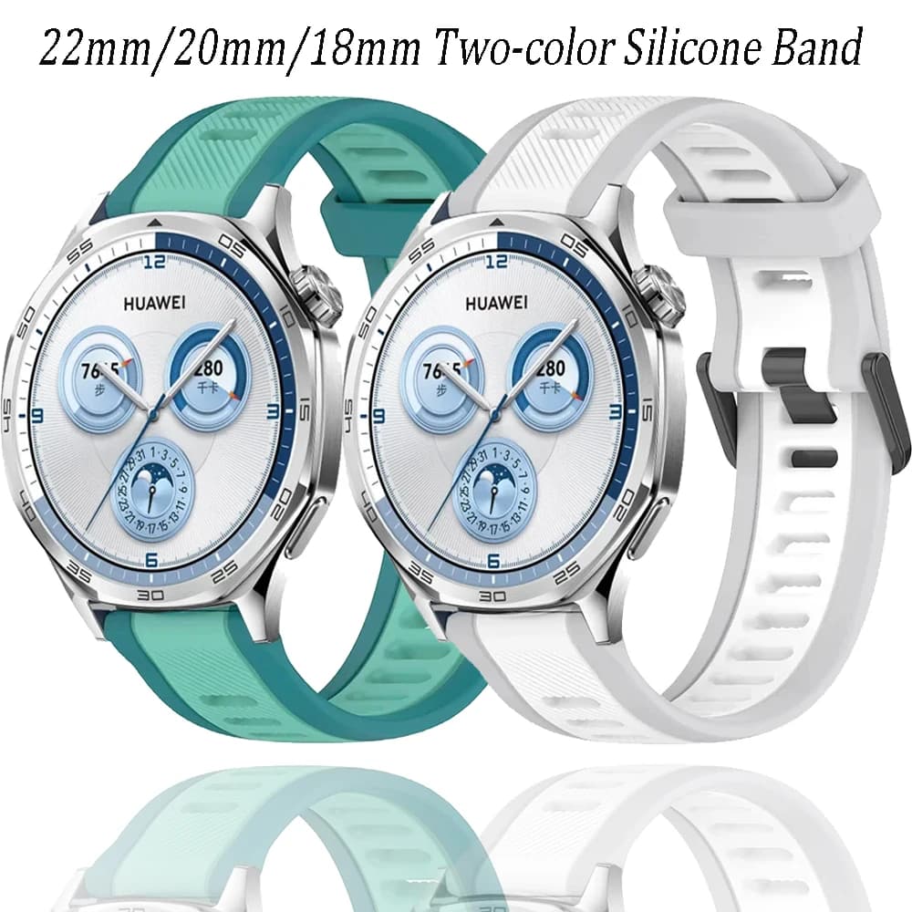 22/20/18mm cinturino in silicone bicolore per Huawei Watch GT6-5-4/GT6-5 Pro 46mm cinturino sportivo cinturino Xiaomi Watch S4 S3 S2 braccialetto