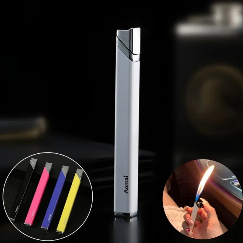 Slim Women's Small Square Strip Open Flame Butane Gas Lighter Outdoor Mini High Beauty Lighters Accessories Gifts for Girlfriend