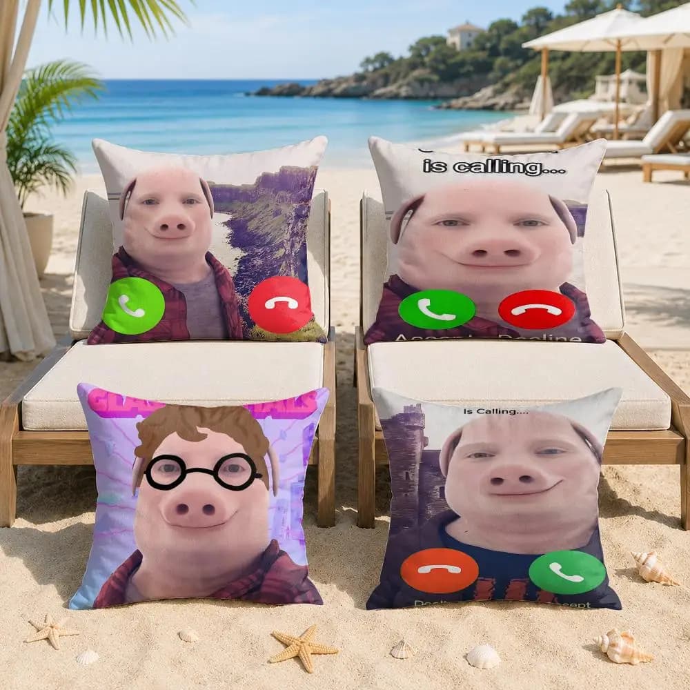 John Pork Is Calling Cushion Cover Silky Short Plush Invisible Zipper Dustproof Sofa Pillow Case For Home Decor