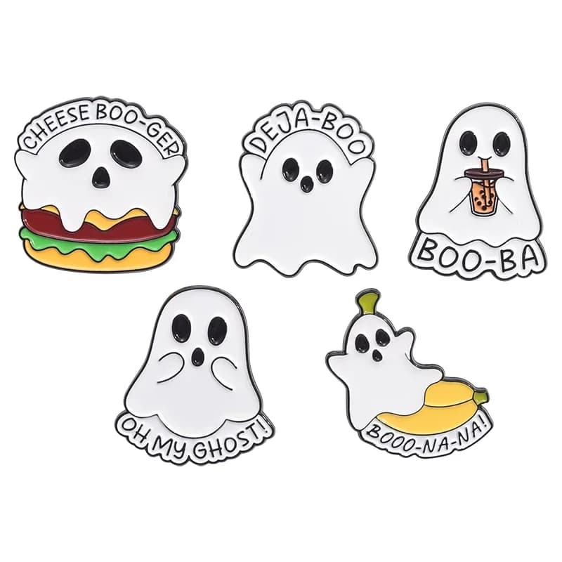 Cartoon Spooky Cheese Boo Ger Spille smaltate Divertente Oh mio fantasma Hamburger Boo Spilla Zaino Distintivi da bavero Regalo di gioielli per gli amici