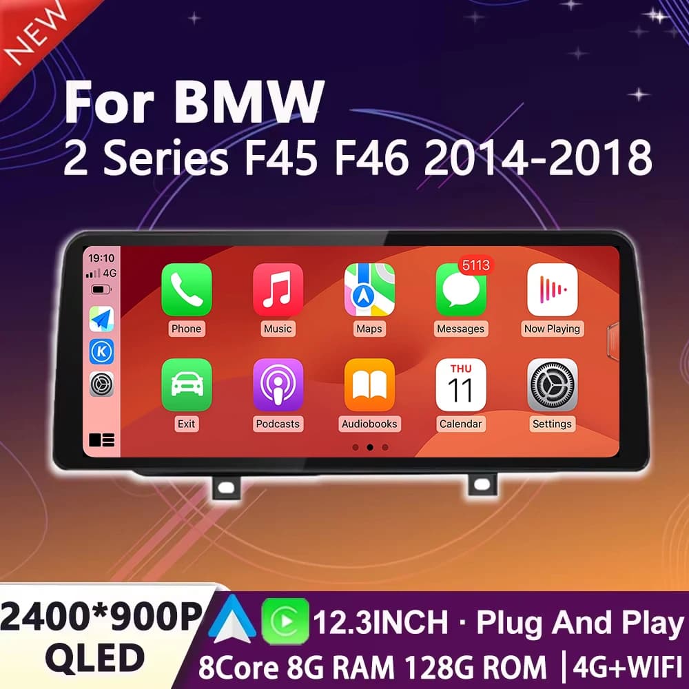 Autoradio Android 14 per BMW Serie 2 F45 F46 2014-2018 NBT EVO Sistema Video Lettore multimediale DSP Stereo Navigazione GPS 4G Lte