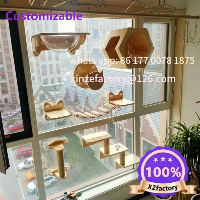 Customizable Glass Wall Cat Climbing Frame Sucker Space Module Jumping Platform Cats Nest Pets Scratchers Furniture Accessories