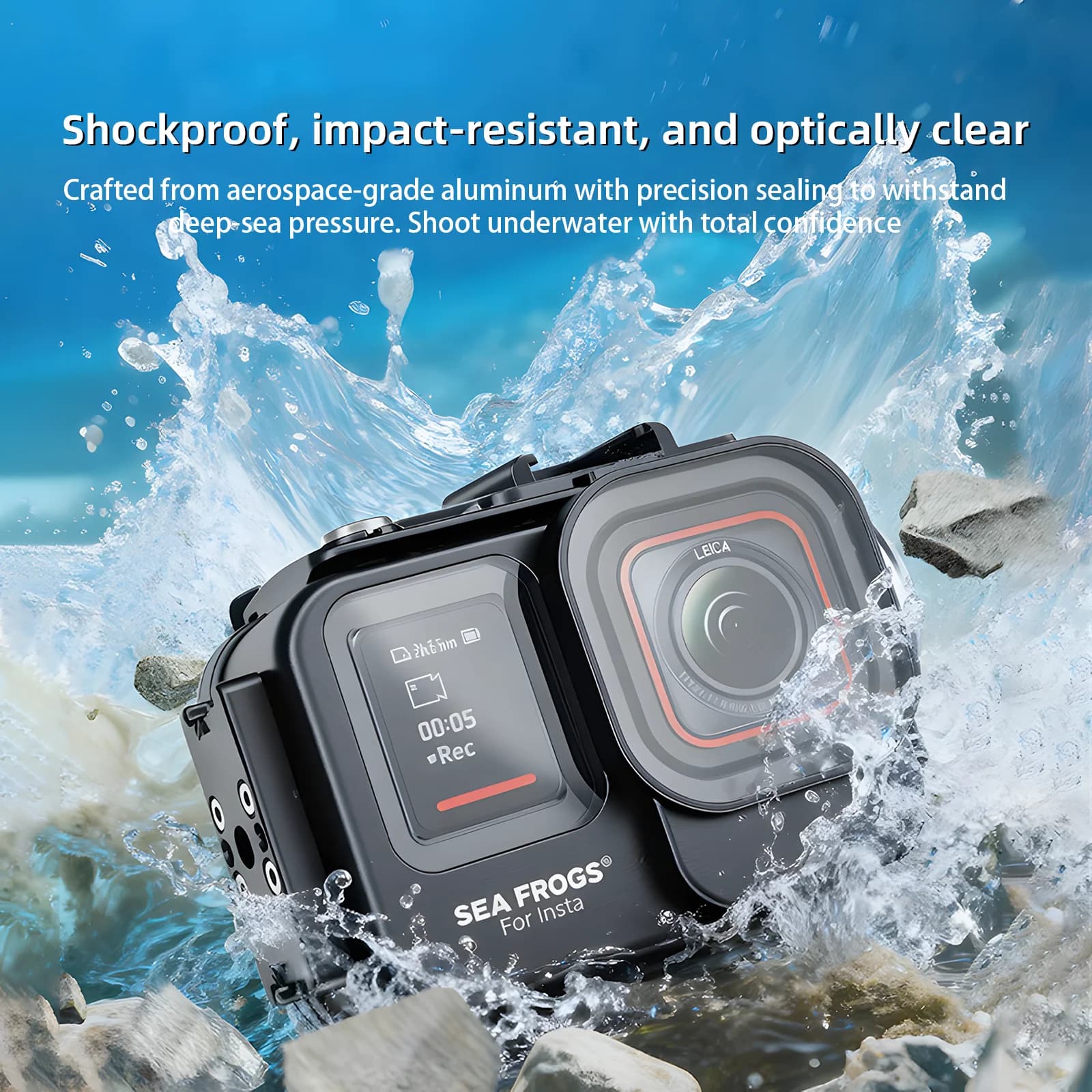 60m Seafrogs Aluminum Alloy Flexible Portable Waterproof Housing for Insta360 Ace Pro2 Insta360 Ace Action Camera and Handle for Action Camera