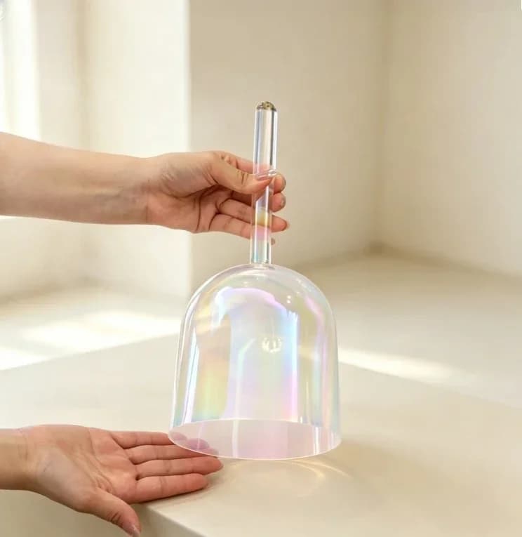 YUNQIQINGYIN CrystalSoul 432Hz Aurora Clear Quartz Singing Bowl, 6-8 Inch Handheld Sound Healing Bowl with Complete Accessories for Yoga Meditation Chakra Therapy