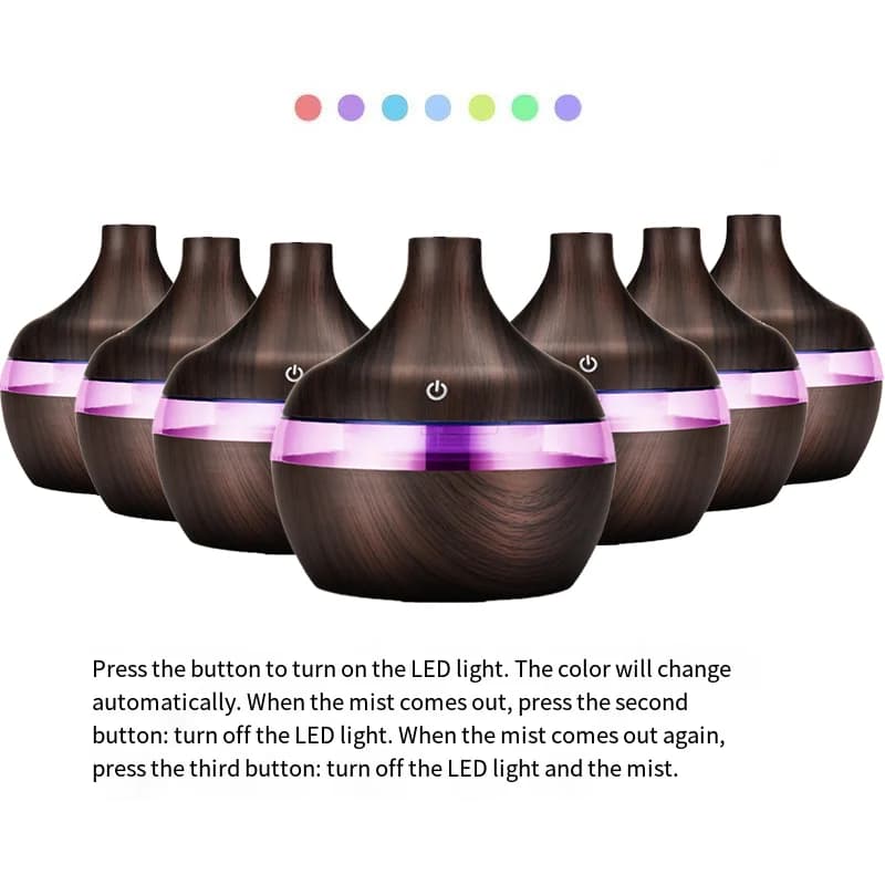 Umidificatore Elettrico Diffusore di Aromi in Legno, Umidificatore ad Ultrasuoni per Oli Essenziali, Nebulizzatore a Freddo per Casa 300ml