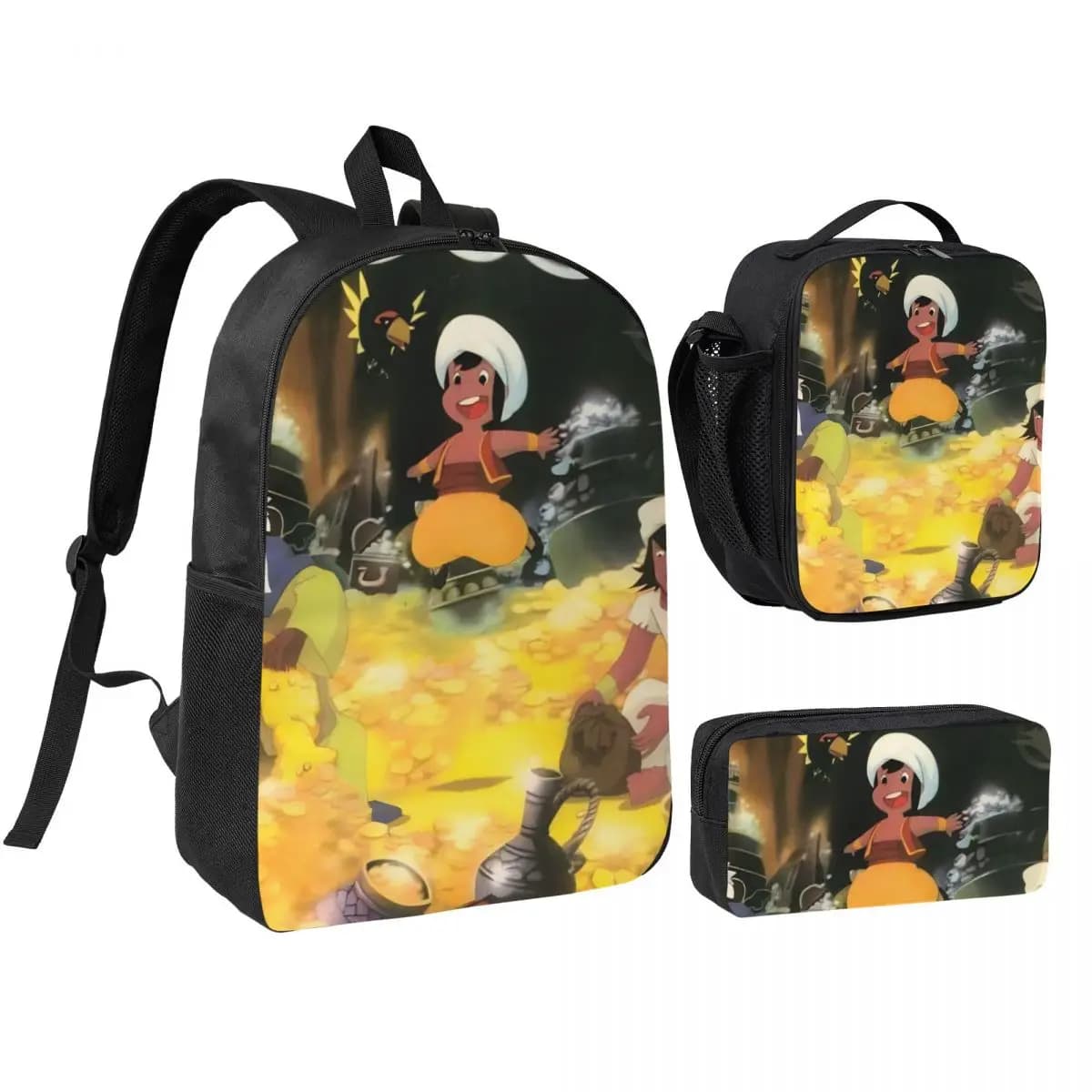 3Pcs Sinbad's Adventures Backpack Set for Boy Girl Pencil Boxes Bookbag Sets with Lunch Box For School Students Daypack