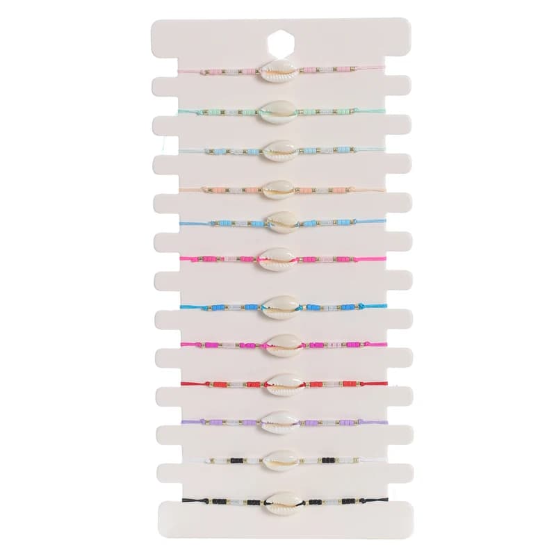 12pcs/lot Shell Handmade Adjustable Charms Bracelet Set Colorful Rope Bracelets for Women Jewelry Gifts