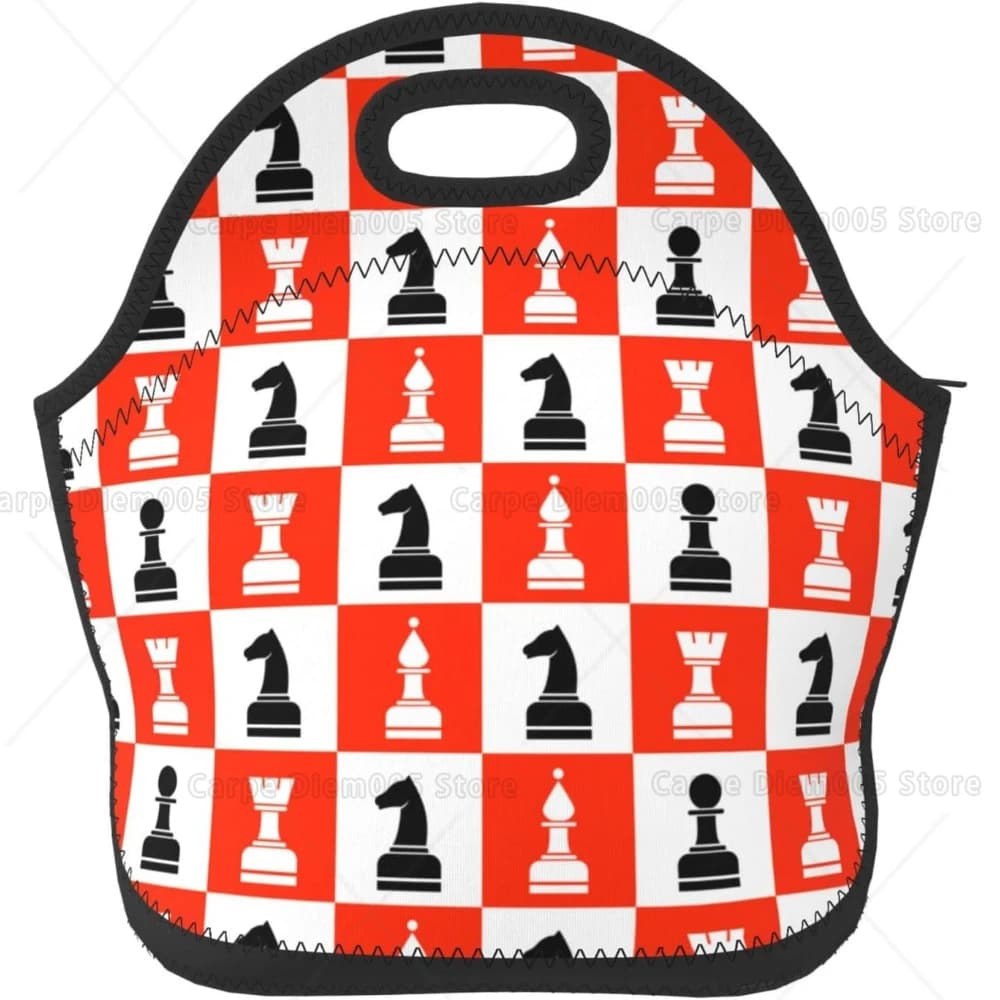 Scacchi Gaming Rosso Bianco Scatola per il pranzo isolata Borsa per alimenti Borsa in neoprene Borsa per il pranzo Borsa termica per il pranzo