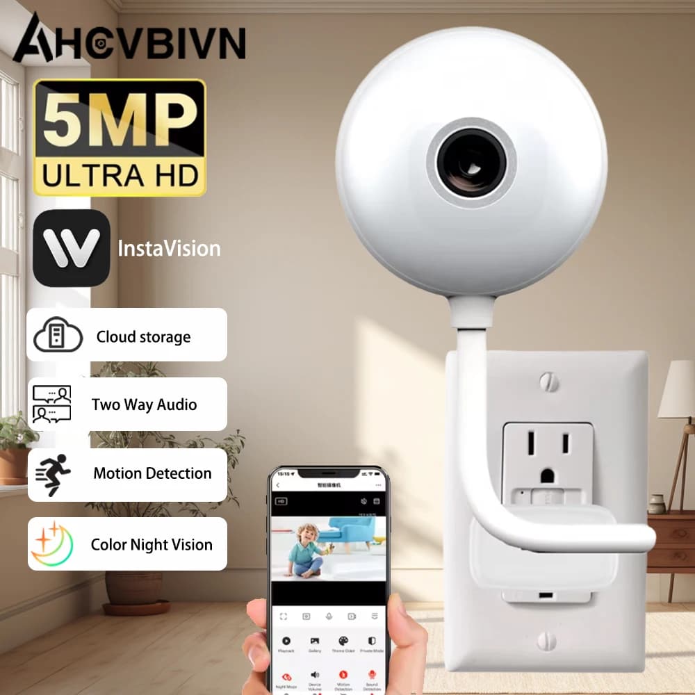 2K 5MP Telecamera Wi-Fi USB a Forma di Lampadina, Videocamera di Sicurezza per Interni, Monitor per Bambini con Tracciamento Automatico, Telecamera IP Wireless