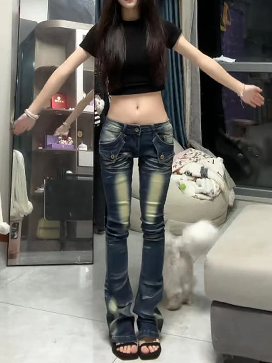 Y2K Millennium Style Low Waist Bell Bottom Denim Jeans Women's Summer Slimming Elastic Butt Lifting Tight Fit Flared Pants