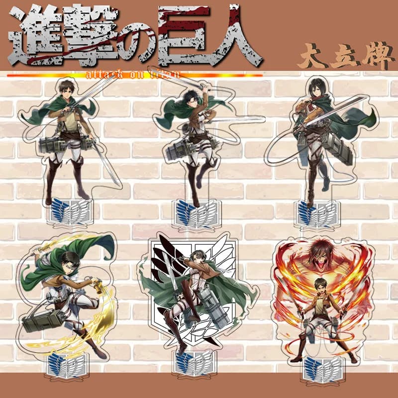 Attack On Titan - Espositore in acrilico bifacciale con personaggi Levi, Eren, Mikasa - Ornamento da scrivania, accessorio, regalo per amici