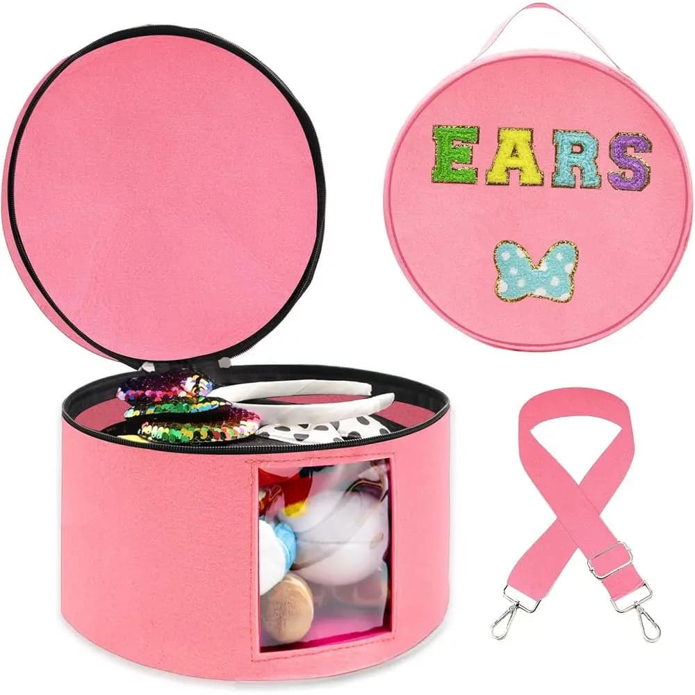 Organizer for Hair Clips, Large Round Box for Tiare, Display Container Handles with Shoulder (Rosa)
