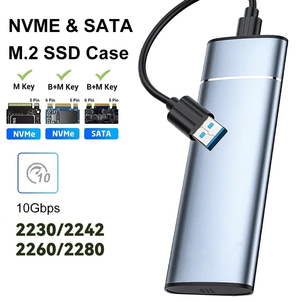 Custodia M.2 SATA NVMe Custodia SSD esterna da 10 Gbps Tipo C Adattatore per disco rigido USB 3.1 M.2 2230 2242 2260 2280 Scatola di immagazzinaggio per PC
